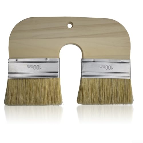 Pennello a forma di U per calcare con setole, doppia testa da 200 mm per un'applicazione fluida su pareti e soffitti, manico in legno massiccio e ghiera in acciaio inossidabile