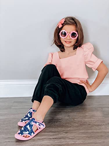 Fashare Girls Summer Puff Short Sleeve Cute Tops Blouse School Uniform Shirts Solid Belted Square Neck Tee For 5-14 Years Light Pink #TOP4