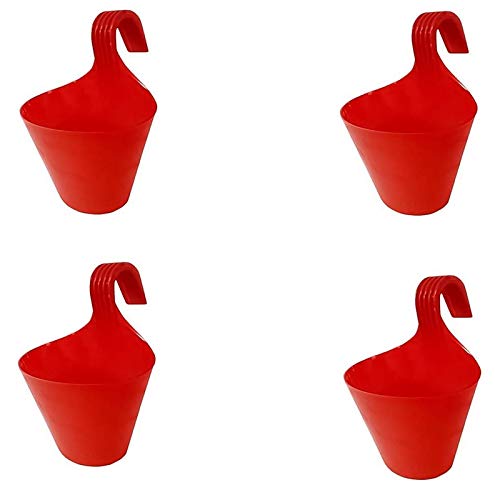 Heavy Plastic Railing Hook Pots, Hanging Planters for Plants Balcony, Garden- Pack of 4 (Red) (B08LBVQRWX) Amazon Price History, Amazon Price Tracker