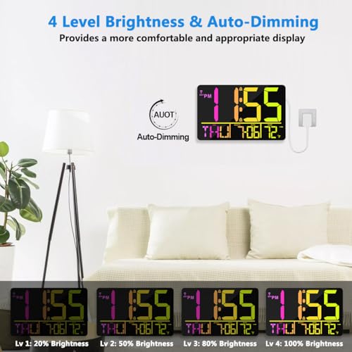 13" Bluetooth Auto Sync Wall Clock- Large Digital Alarm Clock with Remote - Image 5