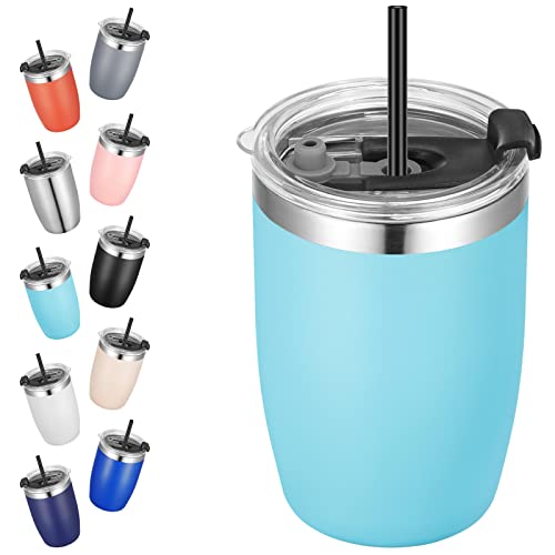 VEGOND Stainless Steel 12 oz Tumblers bulk Vacuum Insulated Double Wall Travel Tumbler with Lid and Straw Reusable Tumbler, Sky Blue 1 Pack