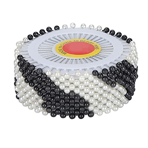 480pcs Sewing Pins with Round Heads, Pearl Head Pins, Sewing Pins for Fabric, Glass Straight Pins for DIY Crafts Sewing Dressmaking Embroidery(Black White)