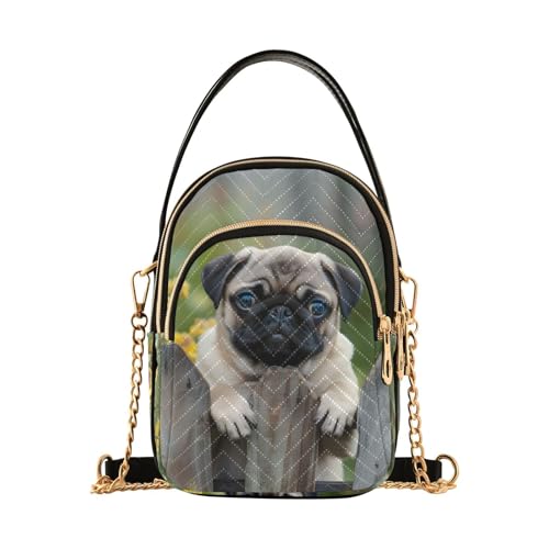 Sling Bag for Women Pug Garden Print, Fashion Crossbody Handbags Purse with Chain Strap Top handle 5.91×3.15×8.27 Inches - Main Image