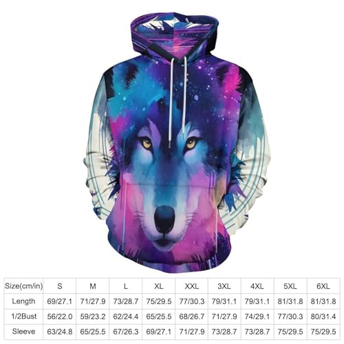 Sweat à capuche imprimé loup 3D avec dégradé galaxie coloré