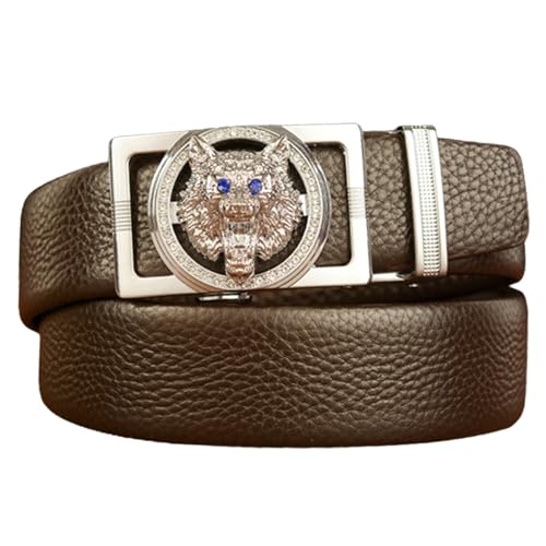 Ceinture à cliquet coulissante pour jeans avec boucle automatique loup argenté