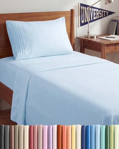Twin XL 3 Piece Sheet Set - College Dorm Room Essentials - Light Blue