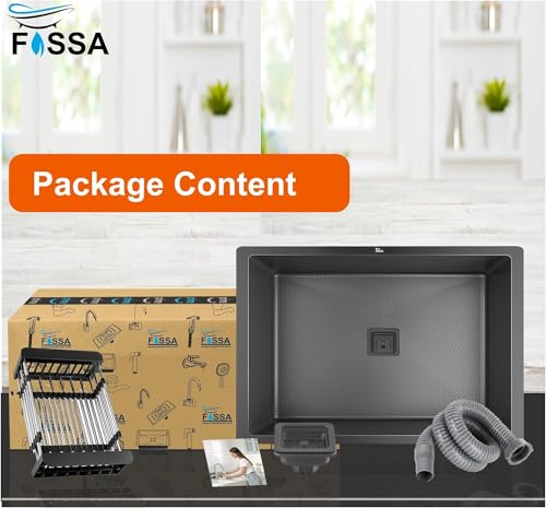 Image of Fossa 20x17x9 Inch 𝟓-𝐘𝐄𝐀𝐑 𝐖𝐀𝐑𝐑𝐀𝐍𝐓𝐘 Single Bowl Honeycomb Embossed Handmade Kitchen Sink Nano Coated Stainless Steel Deep Bowl Rust Resistant Modern Modular Sink Black (Matte Finish)