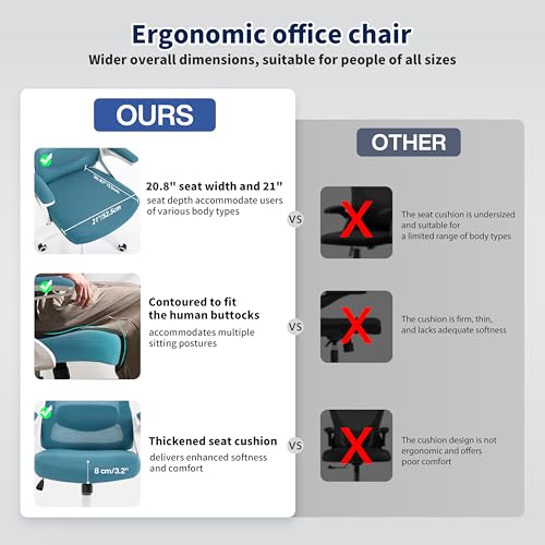 Image of Ergonomic Office Chair, Desk Chair with Adjustable Lumbar Support, Breathable Mesh Comfy Computer Chairs with Flip-up Armrests Executive Task Chair for Adults Home Office (Lake Blue)