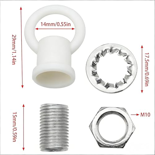 Image of Hook Rings for Light Fixture Light Fixture Hooks Nuts M10 Lighting Loops with Link Connector for Extending Light Fixture Chandelier Chains 2 PCS (White)