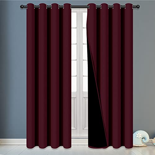 RAYZ 100% Blackout Window Curtain 2 Panels Come with 2 Ropes, Heat and Full Light Blocking Double Layer Full Room Darkening Noise Reducing Grommet Curtain(52Wx84, Red)