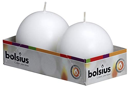 Bolsius Set of 2 White Ball Candles - 2.75 inch Unscented Candle Set - Dripless Clean Burning Smokeless Dinner Candle - Perfect for Wedding Candles, Parties and Special Occasions