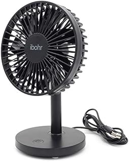 ibohr Mini Desk Fan Personal USB Desktop Fan with 7 blades, Powerful Airflow, Quite Brushless motor, 3 Speeds, Adjustable Head for Home, Office (Black)