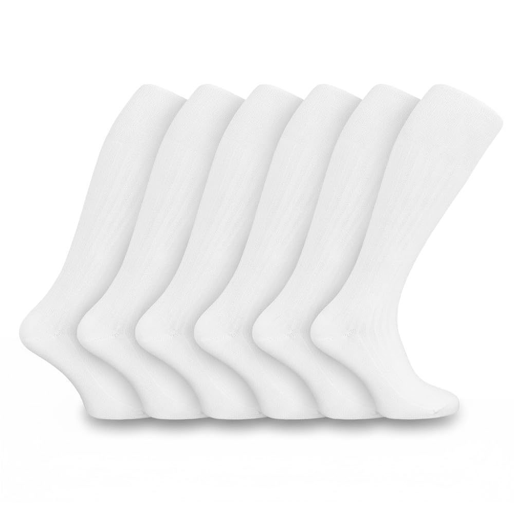 Undercover 6 Pairs Mens Long Hose 100% Cotton Socks White