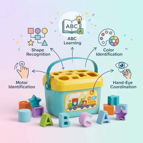 Image of Kids Mandi Baby Shape Sorter & Alphabet Sorting Bucket Toy - 16 Pcs First Blocks for Toddlers 1 to 3 Years | Early Development, Fine Motor Skill & Educational Learning Gift for Boys & Girls
