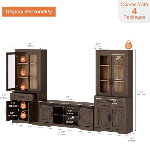 Image of WAMPAT Farmhouse Entertainment Center with Bookshelves for 65 inch TV