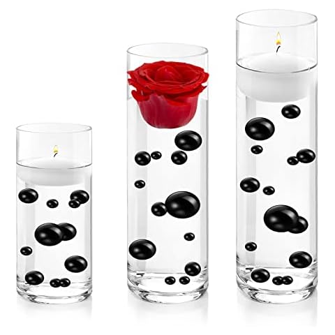 300g Floating Pearls + Clear Water Beads for Vases, Black Pearls Assorted Beads Fillers for Jewelry Making, Home Decor, Makeup Holder, Floating Candles, Centerpieces for Tables (30/25/20/14/8mm) Cover