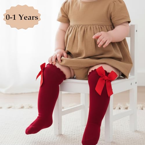 Image of SYGA Baby Long Socks Cotton, Over The Knee, No Tightness, High-Top, Bow Pattern