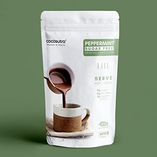 Image of COCOSUTRA SUGAR FREE Peppermint Drinking Chocolate Mix | Zero Sugar, Low Carb, Low Calorie | Stevia & Erythritol based | Keto Friendly Drink | Enjoy hot or cold | 200 g | 10 cups (Pack of 3)