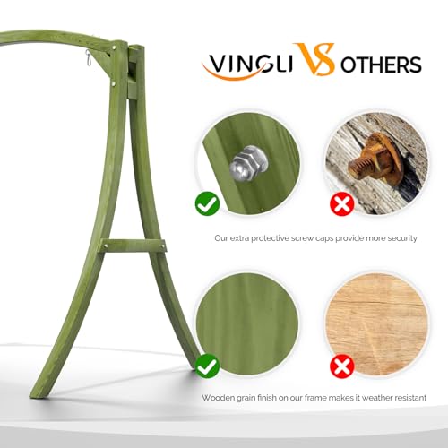 Image of VINGLI 6.7FT Wooden Porch Swing Frame, 1000-lb A-Frame Stand, Green