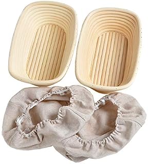 2pcs 8"/20.5cm Rectangular Banneton Brotform Sourdough Dough Bread Proofing Proving Rattan Basket With Linen Liner UK New