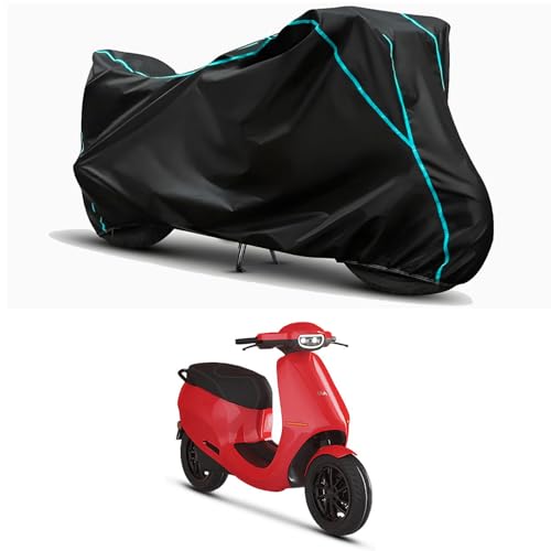 Image of Waterproof Bike Body Cover Compatible for | Ola S1 Air | Taffeta Fabric, Sky Piping Design, Bottom Elastic Fit | Dustproof, Sun UV & Rain Protection for All Weather.