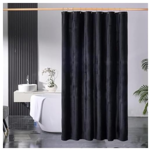 Shower Curtain Black Velvet Fabric 260 GSM Heavy-Duty Luxury Shower Curtain with Hooks, Thicken,Washable, Waterproof Shower Curtains for Bathroom Hotels, Bathtubs, 72 x 72 inches