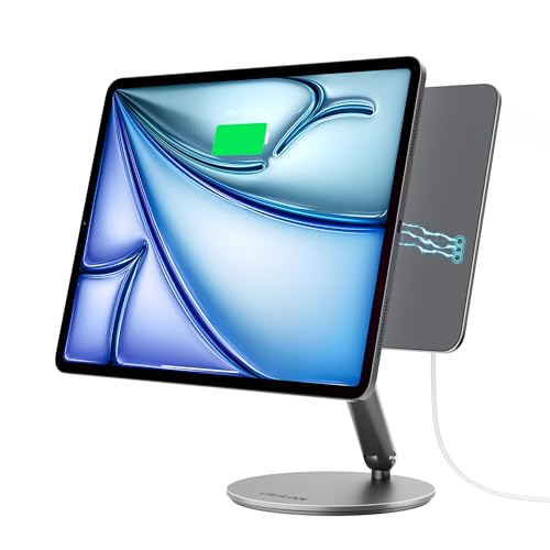 Image of LULULOOK [Upgrade Magnetic Stand for iPad Air 13'' M3(2025)/M2(2024)/ iPad Pro 12.9" 6th/5th/4th/3rd, Wireless Charging 360°Adjustable Foldable Aluminium Tablet Stand for Home, Kitchen, Office