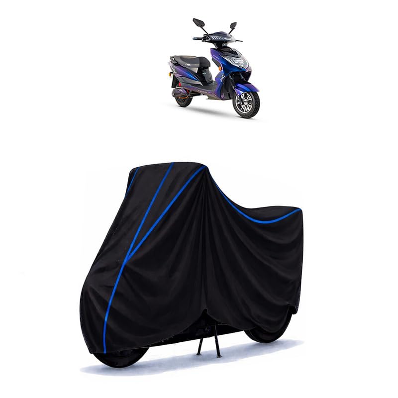 Image of Scooty Cover Water Resistant for Green Zing | Universal Scooter & Bike Cover | Heavy Duty UV Dust, Rain & Scratch Protection | Elastic Fit All Weather Indoor Outdoor | Black with Blue Piping