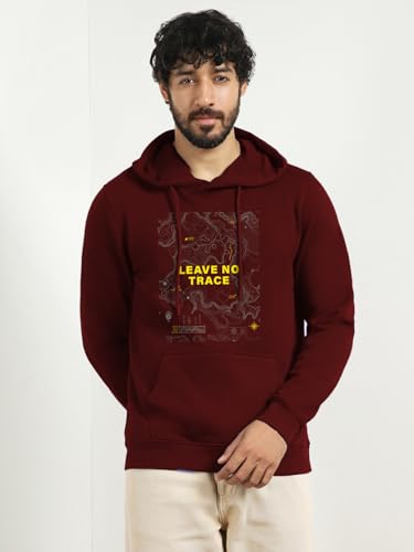 Image of Nobero Men's Printed Regular Fit Hoodie | Cotton Rich Fleece Sweatshirt for Men | Soft & Warm Hooded Pullover | Casual Winter Wear