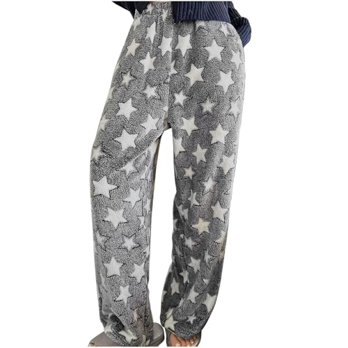 bawilom Womens Fuzzy Pajama Pants for Women Star Print Fleece