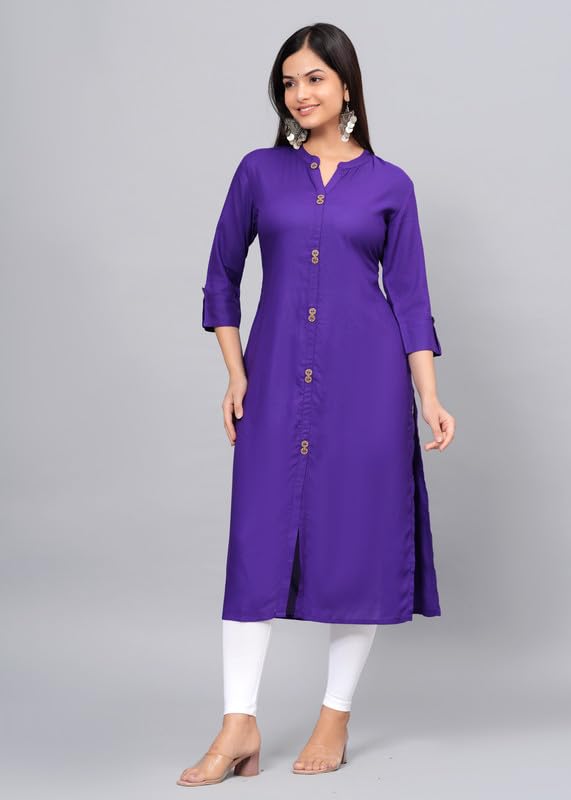 Image of NEW4U Women's Solid Rayon Straight Kurta