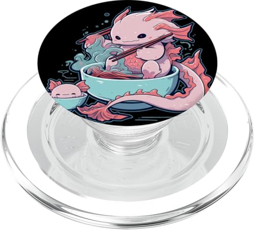 Anime Axolotl Cute Japanese Kawaii Axolotl Eating Ramen PopSockets PopGrip for MagSafe
