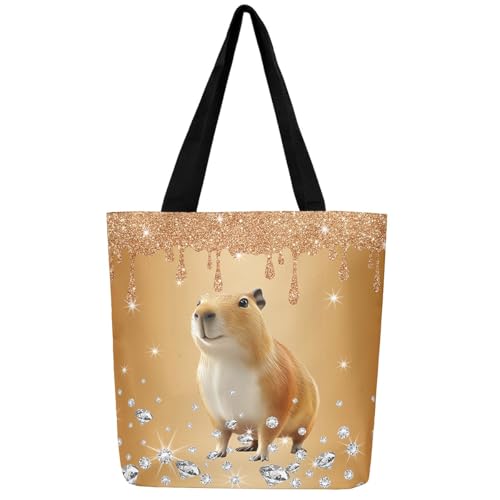 Animals Theme Canvas Tote Bag,Diamond Sequin Fluid Art Aesthetic Shoulder Handbags for Shopping Gym