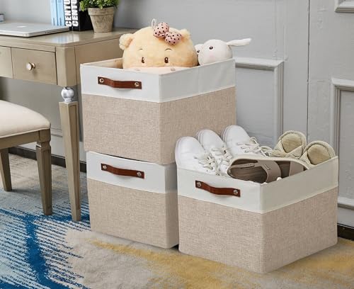 Image of DECOMOMO Kallax Storage Cubes -13x15x13 Storage Bins, Baskets for Organizing Shelves (Beige and White, 4-Pack)