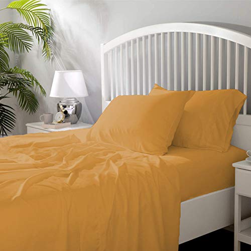 Image of YRM Bedding's - Egyptian Cotton Bedsheet 400-TC Premium Hotel Quality 1 Bedsheet (72x96) + 2 Pillow Covers (18x28) - (Twin Size, Gold Yellow Color)