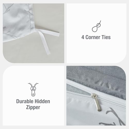 Tokokimo Super King Duvet Set Bedding, Botanical Branches Printed Grey Super King Size Duvet Cover Sets (1x Duvet Cover, 2x Pillowcase) Microfibre Super King Duvet Cover 260x220 cm