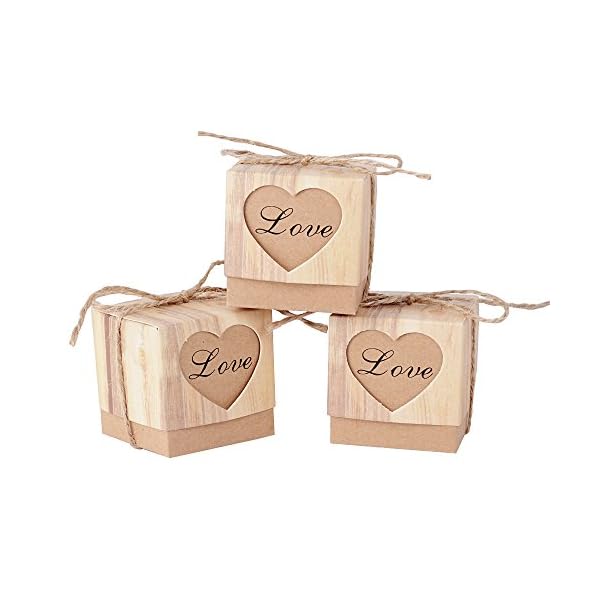 AONER 100Pcs (5 * 5 * 5 cm) Cajas de Regalo Papel Kraft Cajitas con Corazón Love Caramelos Dulces Bombones Boda Cumpleaños Fiesta Bautizo Graduación