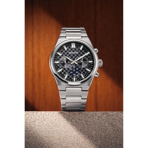 Image of Sonata Festive 2.0 Quartz Blue Round Dial Men's Watch | Stainless Steel Strap Material | Watches for Men Analog - 77201SM01