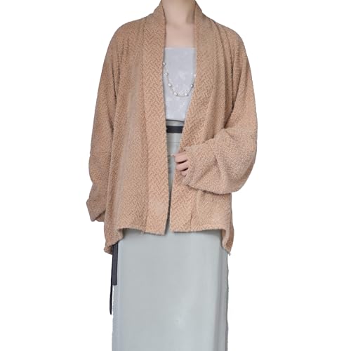 Egyryoyvye Oversized Textured Knit Cardigan, Open Front, Camel Beige, Long