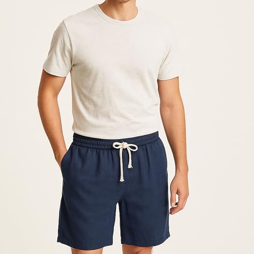 Shorts de lino para hombre con cintura elástica miniatura 3