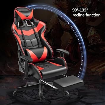 Ergonomic Gaming Chair With Footrest And Lumbar Support, Pu Leather High Back Video Game Chairs, Height Adjustable Computer Chairs With Headrest,Blue,Height 128,138CM