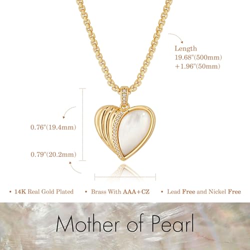 Fettero Dainty MOP Necklaces for Women, 14K Gold Plated Heart Cross Teardrop Pendant Cute Charm Neclace Delicate Pearl Beach Gold Necklace for Women Jewelry Gift