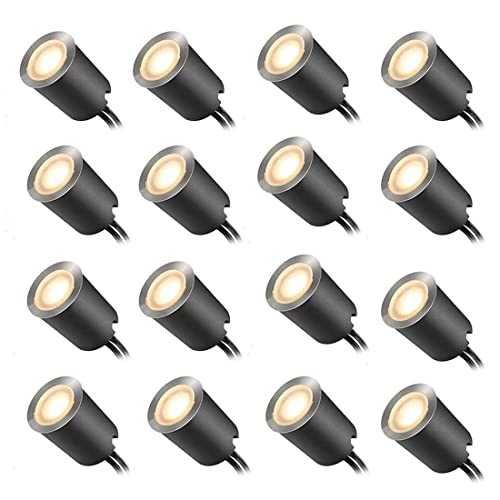 Lot de 16 Eclairages de Terrasse, Eclairage de Terrasse LED 12V Sol Blanc Chaud, Spots Encastrables Terrasse Safer Extérieur, Spots Encastrables LED Extérieur 0,6W Ø32mm Etanche IP68 Spot Led 3000K