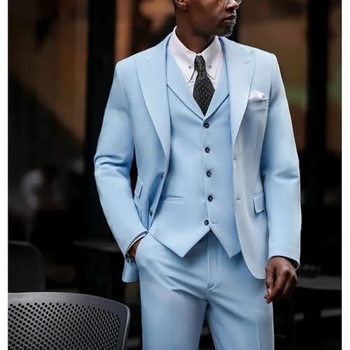 Men's Suit 3 Piece Tuxedos Waistcoat Two Button Solid Blazer Groomsmen Slim Fit Jacket Pants Set4