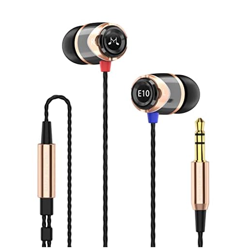 SoundMAGIC E10 Wired Earphones No Microphone HiFi Stereo Earbuds Noise Isolating in Ear Headphones Powerful Bass Tangle Free Cord Black Gold