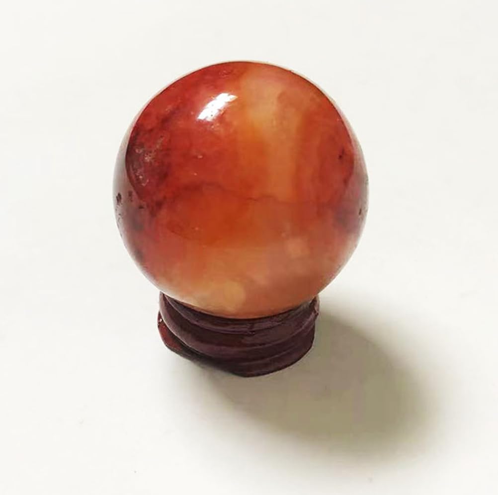 FOPURE 60mm Crystal Sphere Gemstone Ball Sculpture Figurine with Wooden Stand for Divination Home Decoration Multi Style Polished,Red Agate