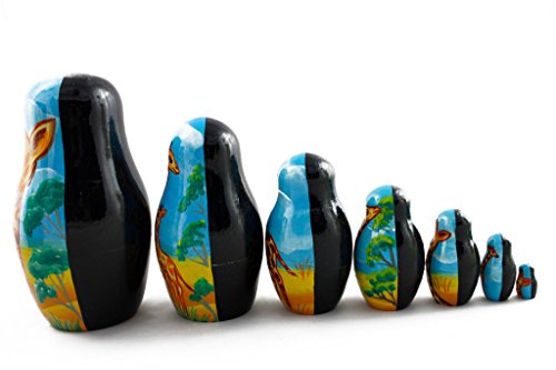 Matryoshka Babushka Russian Nesting Wooden Stacking Doll Giraffes In Africa 7 Pcs #TOP3