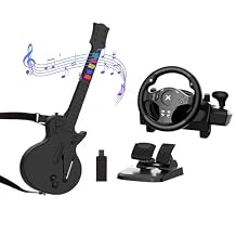 DOYO Gaming Experience Bundle Multi-Platform Gaming Steering Wheel and Pedals & Wireless Guitar Hero Controller for PC, PS3