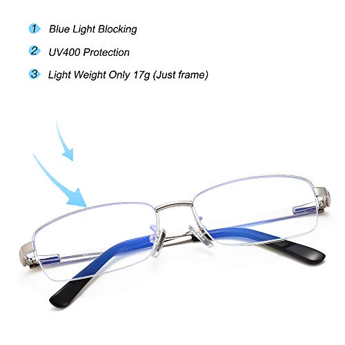 Image of Rectangle Men's Semi Rimless Metal Blue Light Blocking Glasses | Non prescription Anti Bluelight Business Half Rimless Clear Lens Wire Frame Glasses,Computer,Touch Screen,Fashion