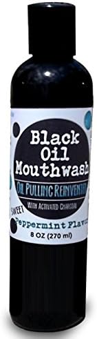 Black Oil Mouthwash for Oil Pulling, Sweet Peppermint, 8 oz, w/ Powerful Xylitol & Activated Charcoal